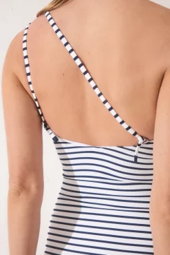 Women'secret Bañador moldeador asimétrico rayas navy