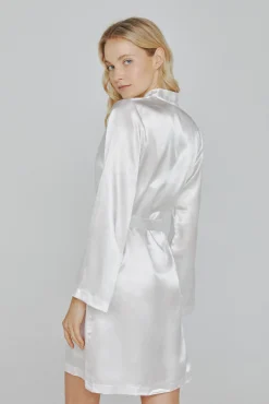 Ivette Bridal Bata de mujer corta de satén en blanco