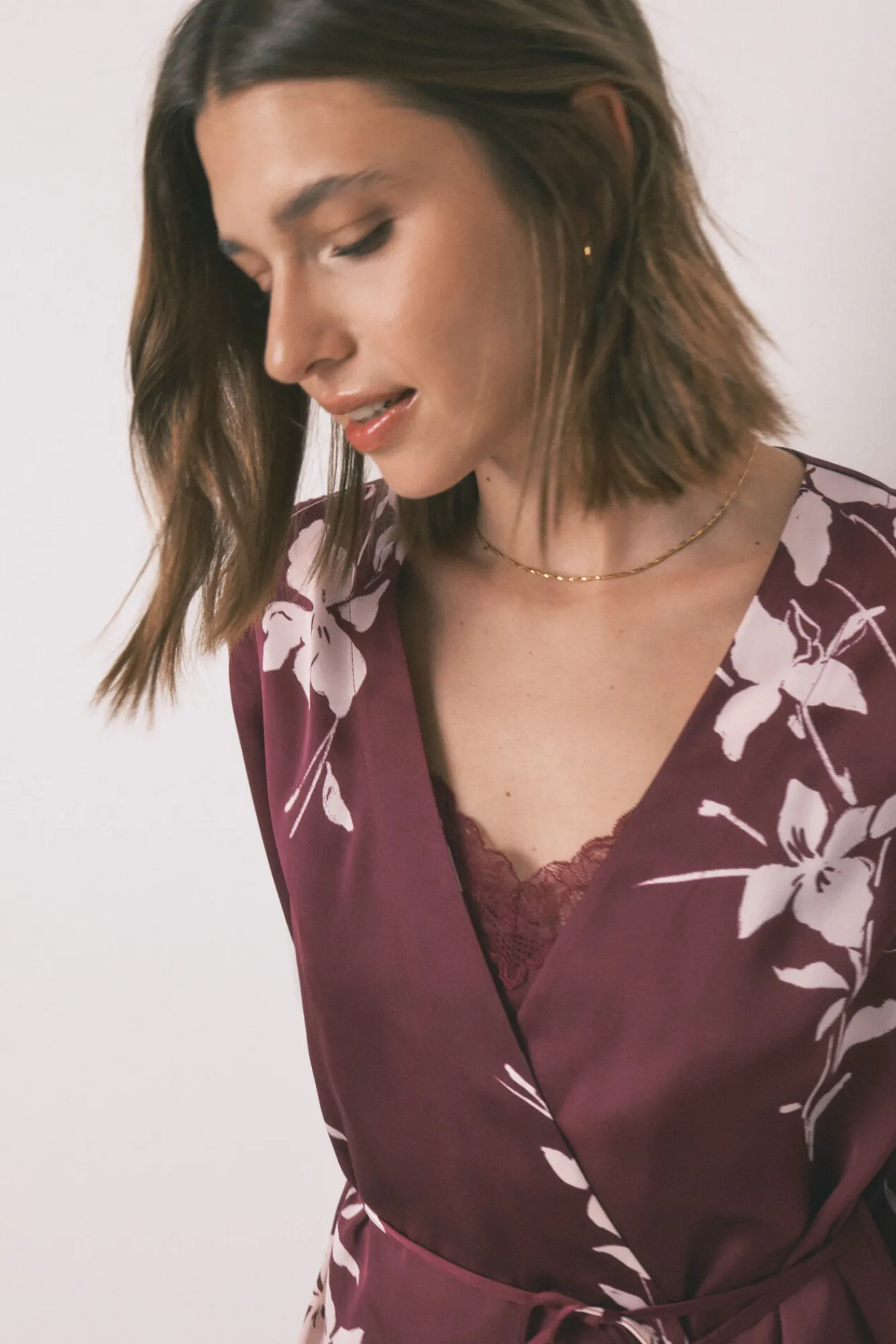 Women'secret Bata larga floral granate