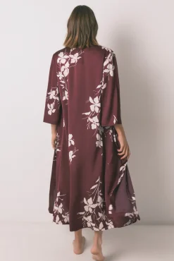 Women'secret Bata larga floral granate