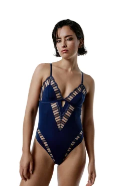 Black Limba Body triangular de microfibra y encaje Eclat