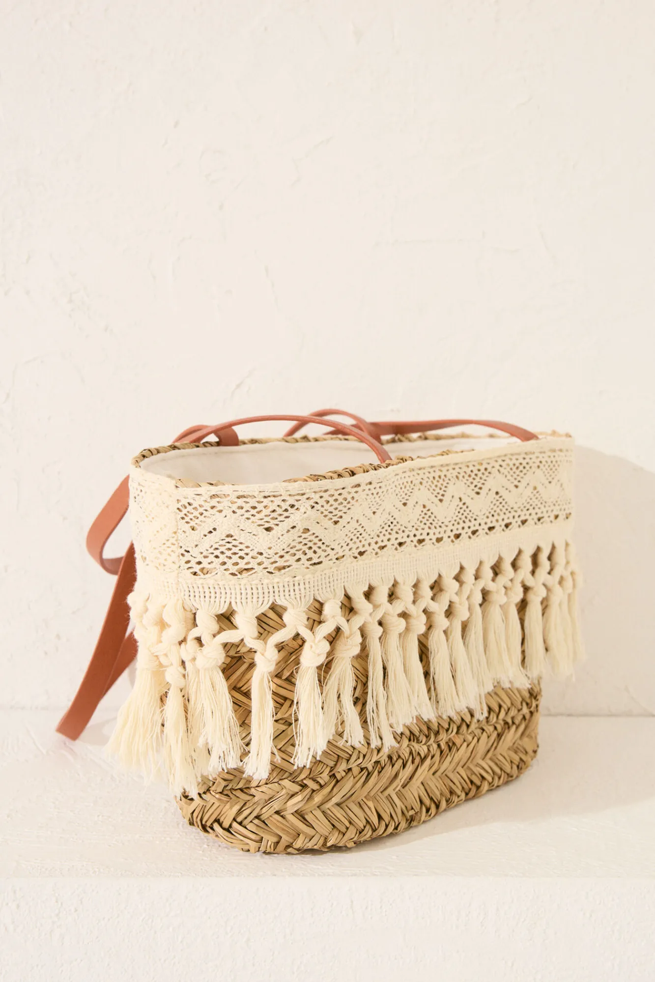 Women'secret Bolso capazo rafia y encaje