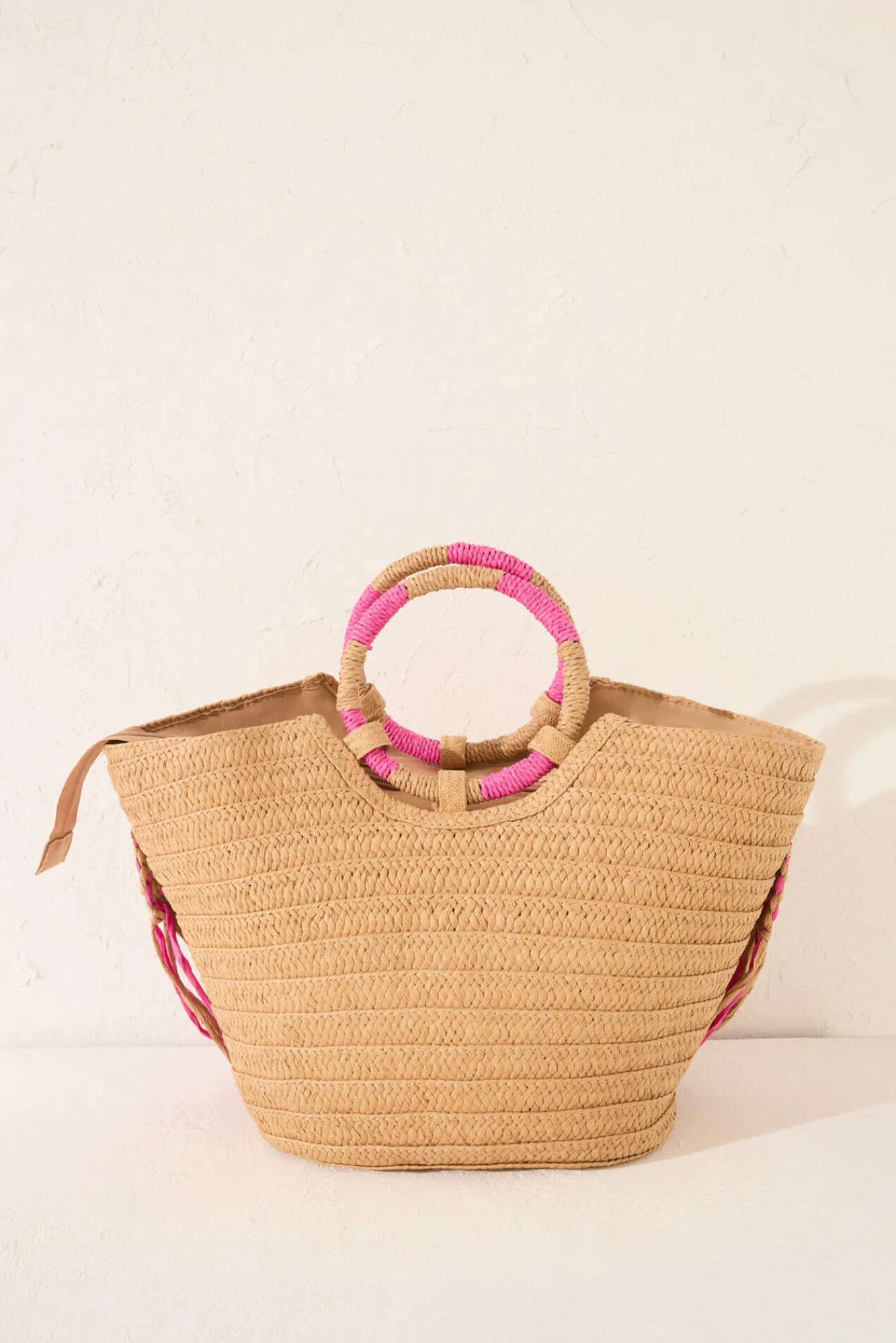 Women'secret Bolso capazo rosa rafia