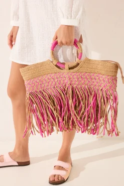 Women'secret Bolso capazo rosa rafia