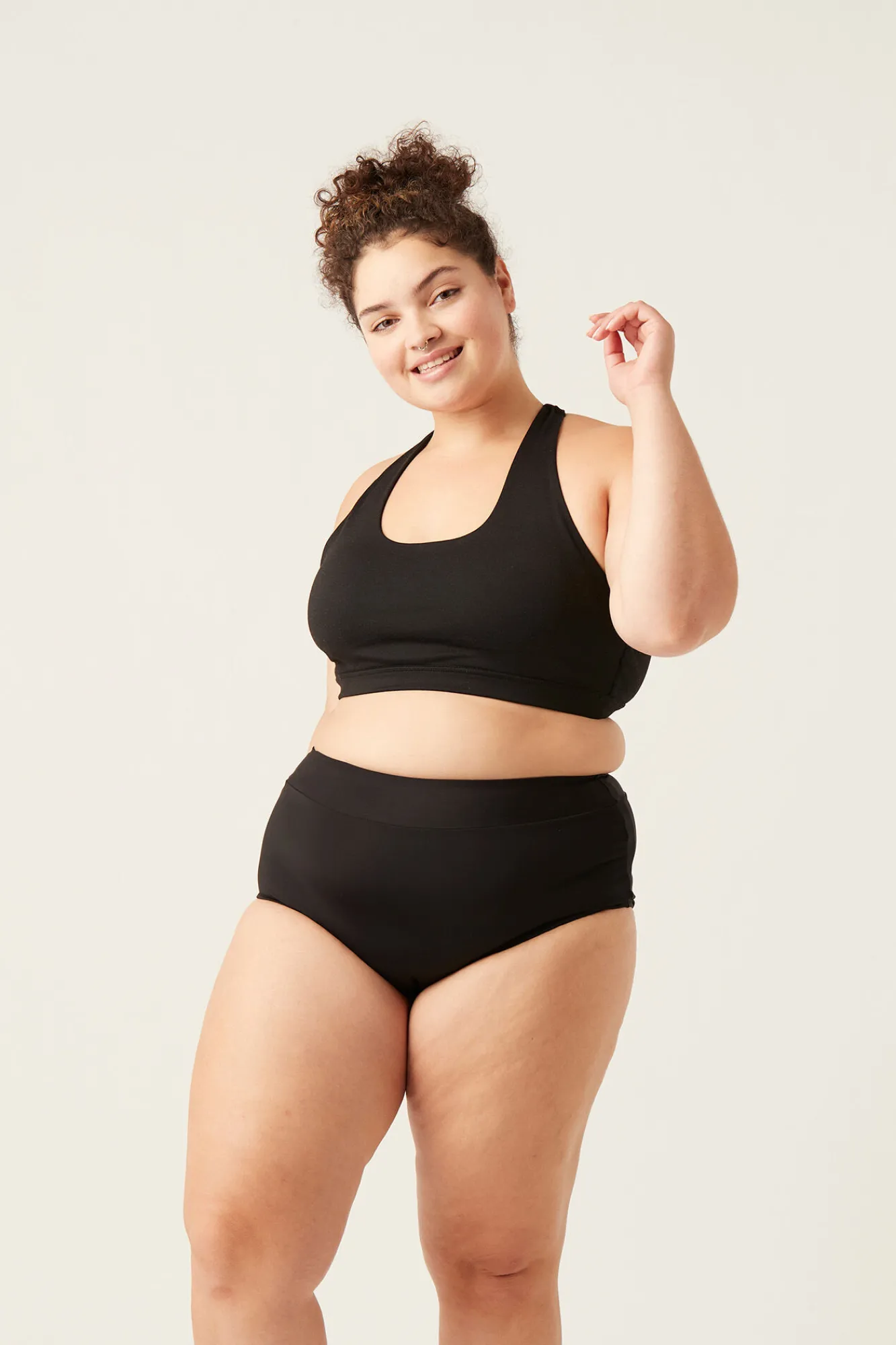 Modibodi Braga bikini menstrual alta nailon reciclado negra absorción ligera moderada