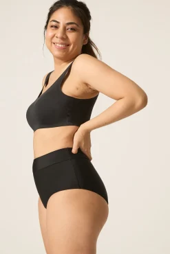 Modibodi Braga bikini menstrual alta nailon reciclado negra absorción ligera moderada