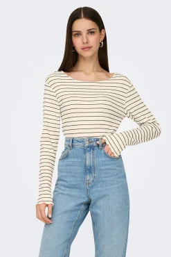 Only Camiseta corta manga larga bordes ondulados