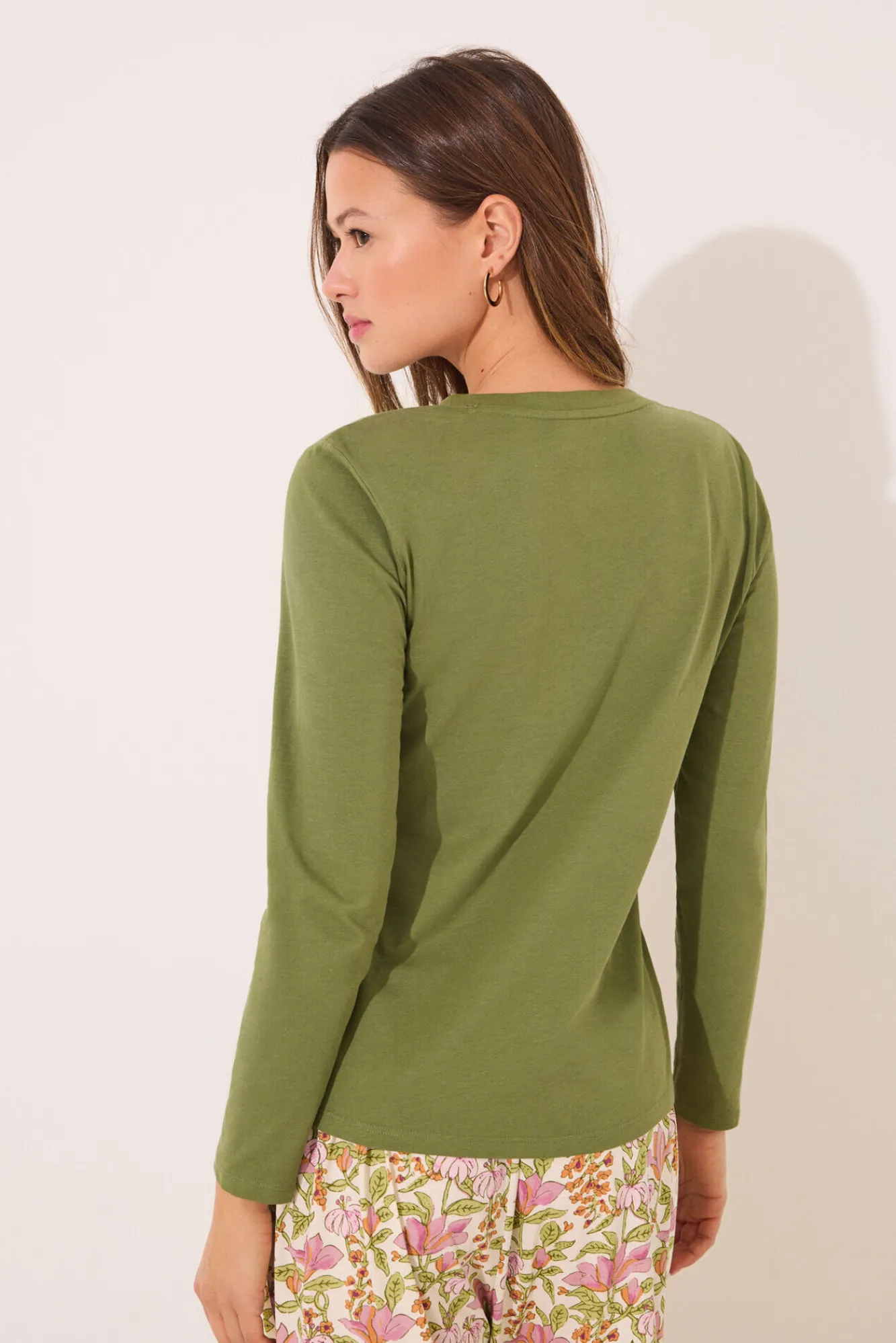 Women'secret Camiseta lisa manga larga 100% algodón verde