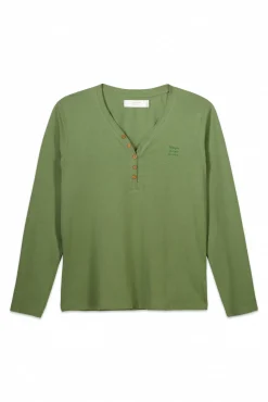 Women'secret Camiseta lisa manga larga 100% algodón verde