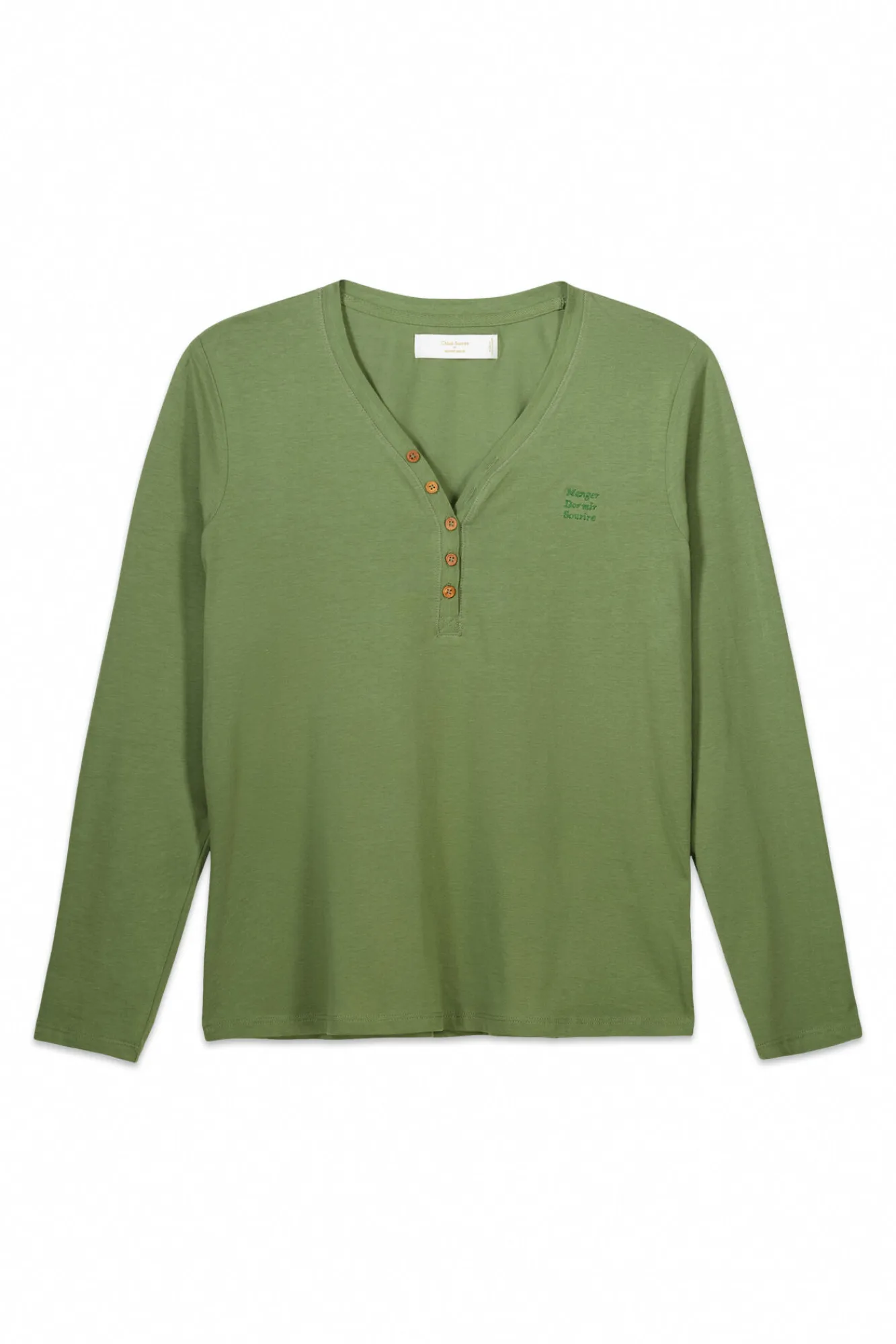 Women'secret Camiseta lisa manga larga 100% algodón verde