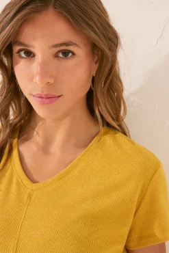 Women'secret Camiseta manga corta canalé lurex dorado
