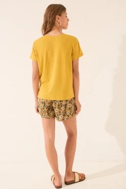 Women'secret Camiseta manga corta canalé lurex dorado