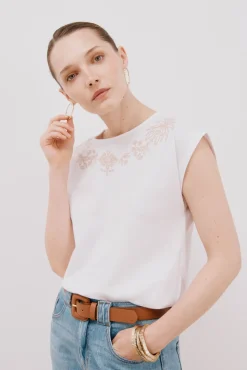 Cortefiel Camiseta sin mangas estampada y bordada