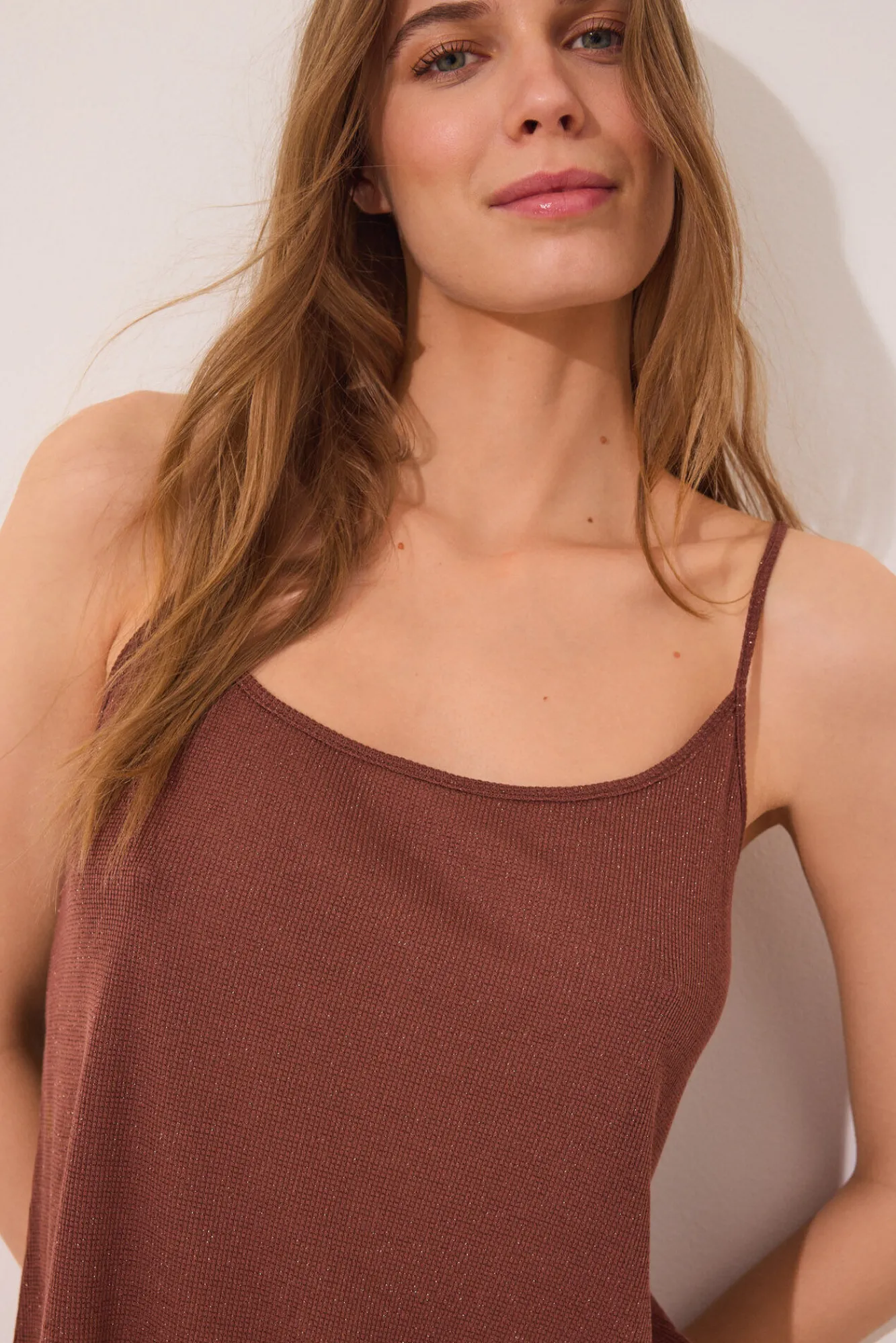 Women'secret Camiseta tirantes canalé marrón