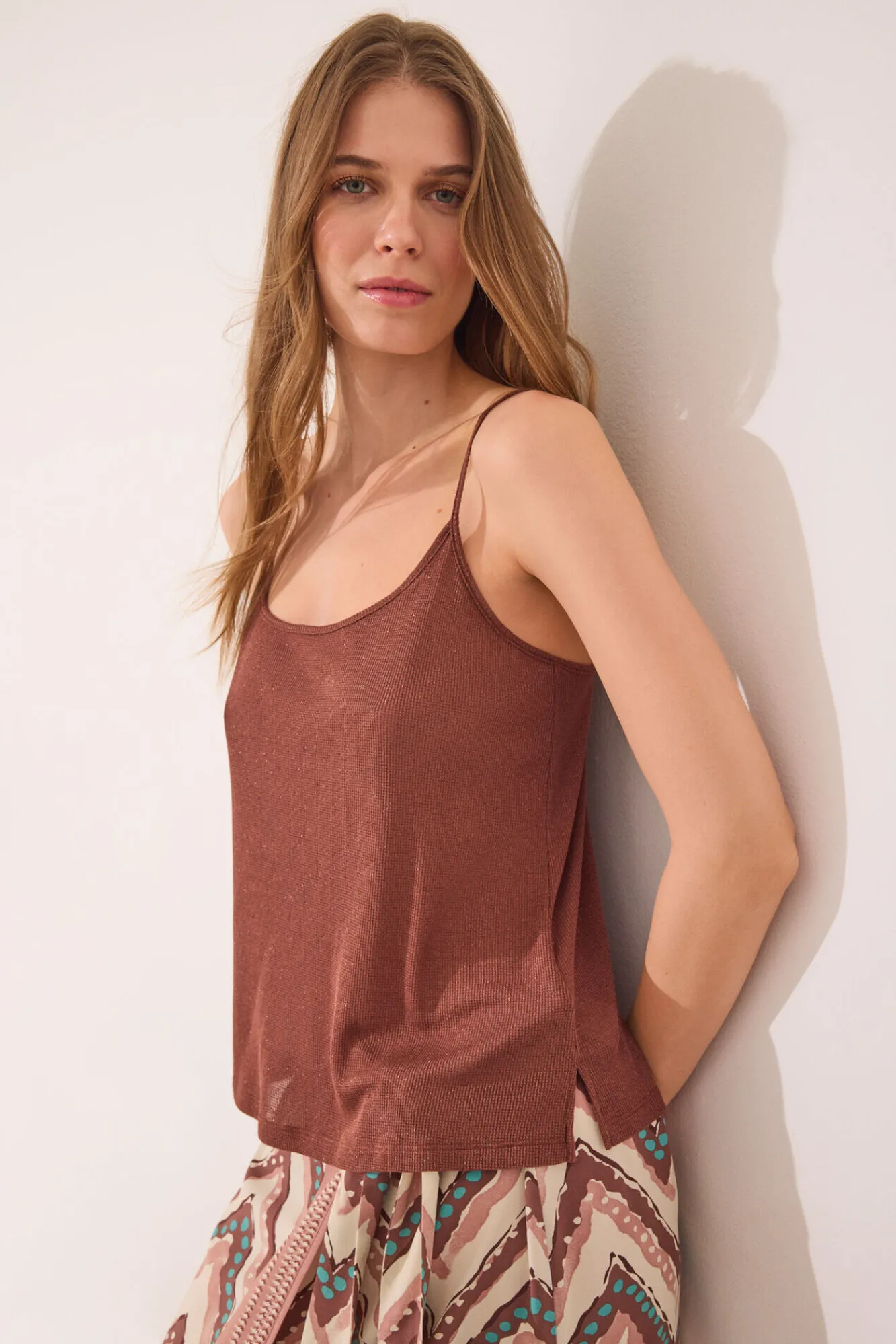 Women'secret Camiseta tirantes canalé marrón