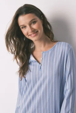 Women'secret Camisón corto rayas algodón azul