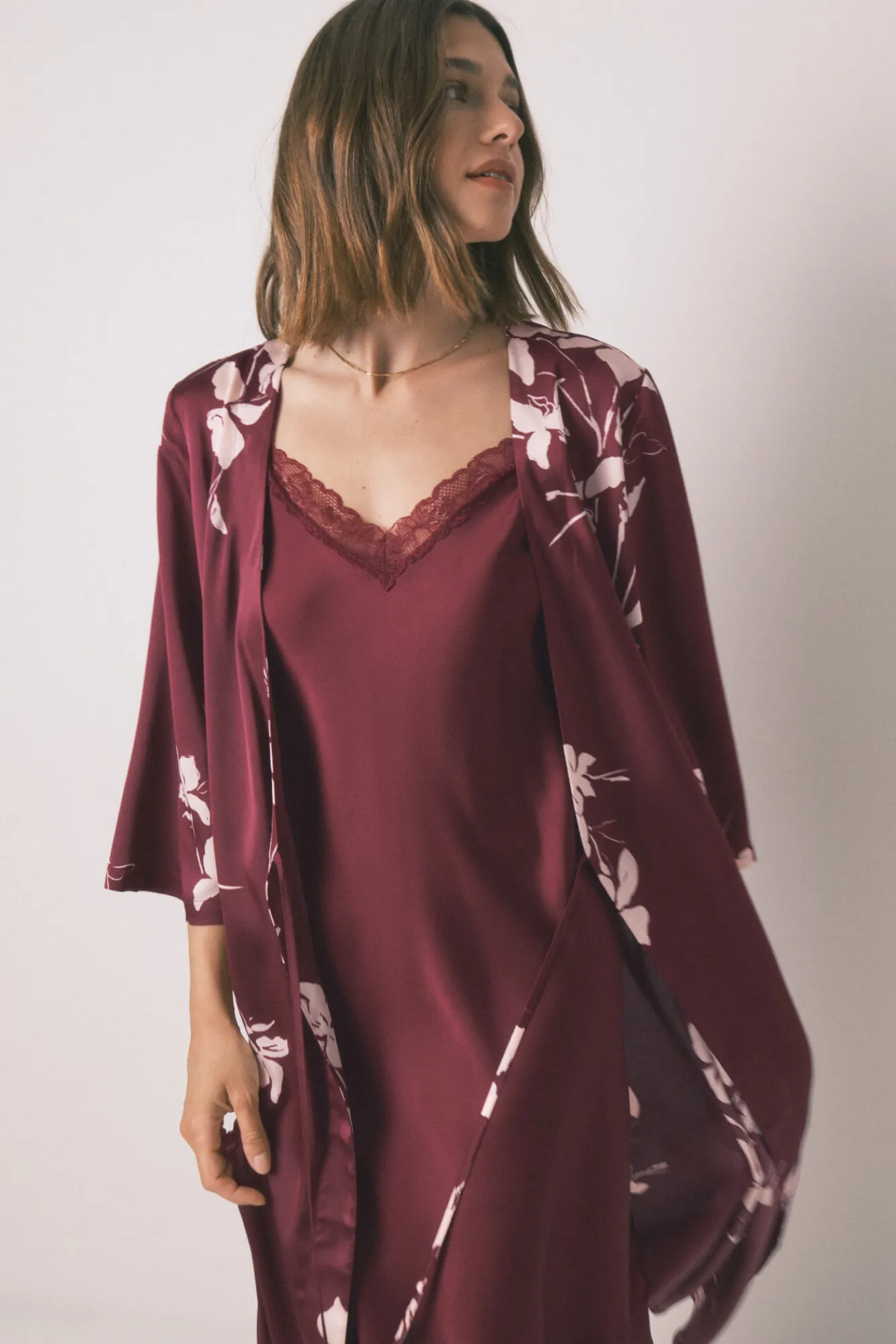 Women'secret Camisón largo encaje vino