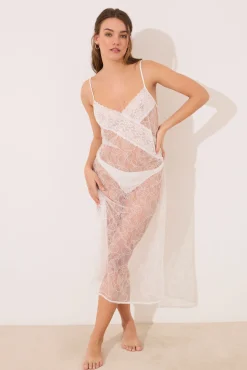 Women'secret Camisón midi encaje blanco