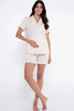 Ohma! Conjunto de pijama canalé flores premamá