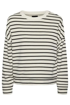 Pieces Cotton sweatshirt with striped print. Closed collar and long sleeves. Soft texture.