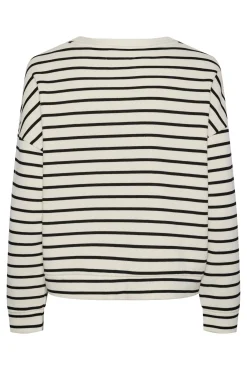 Pieces Cotton sweatshirt with striped print. Closed collar and long sleeves. Soft texture.