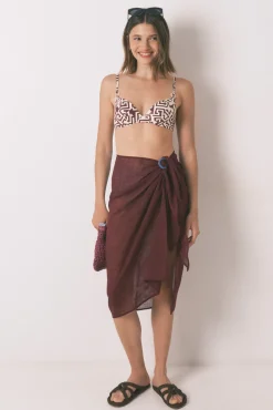 Women'secret Falda pareo 100% algodón granate