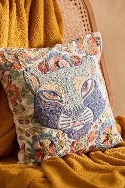 Calma House Funda de cojín con motivos felinos bordados Feli