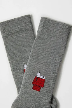 Meias Snoopy High, algodão orgânico, cinza