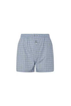 Men's blue poplin shorts with a square