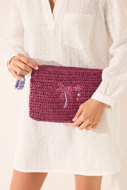 Women'secret Neceser pequeño rafia estampado morado