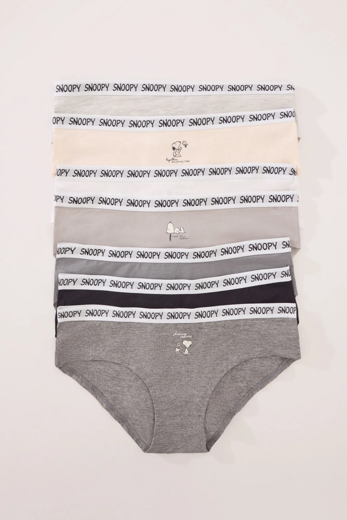 Women'secret Pack 7 bragas anchas algodón multicolor Snoopy
