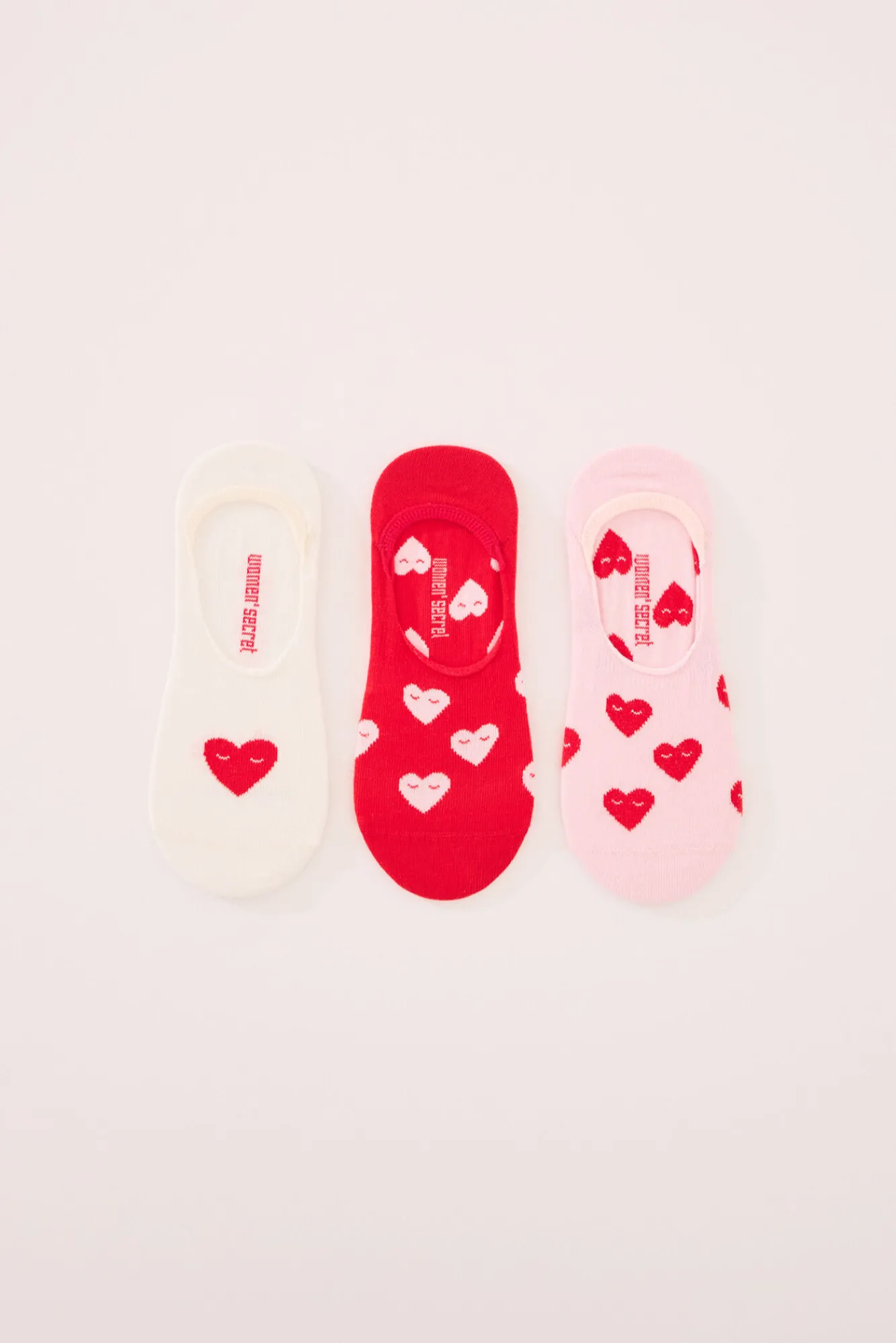 Women'secret Pack 3 calcetines invisibles algodón print corazones