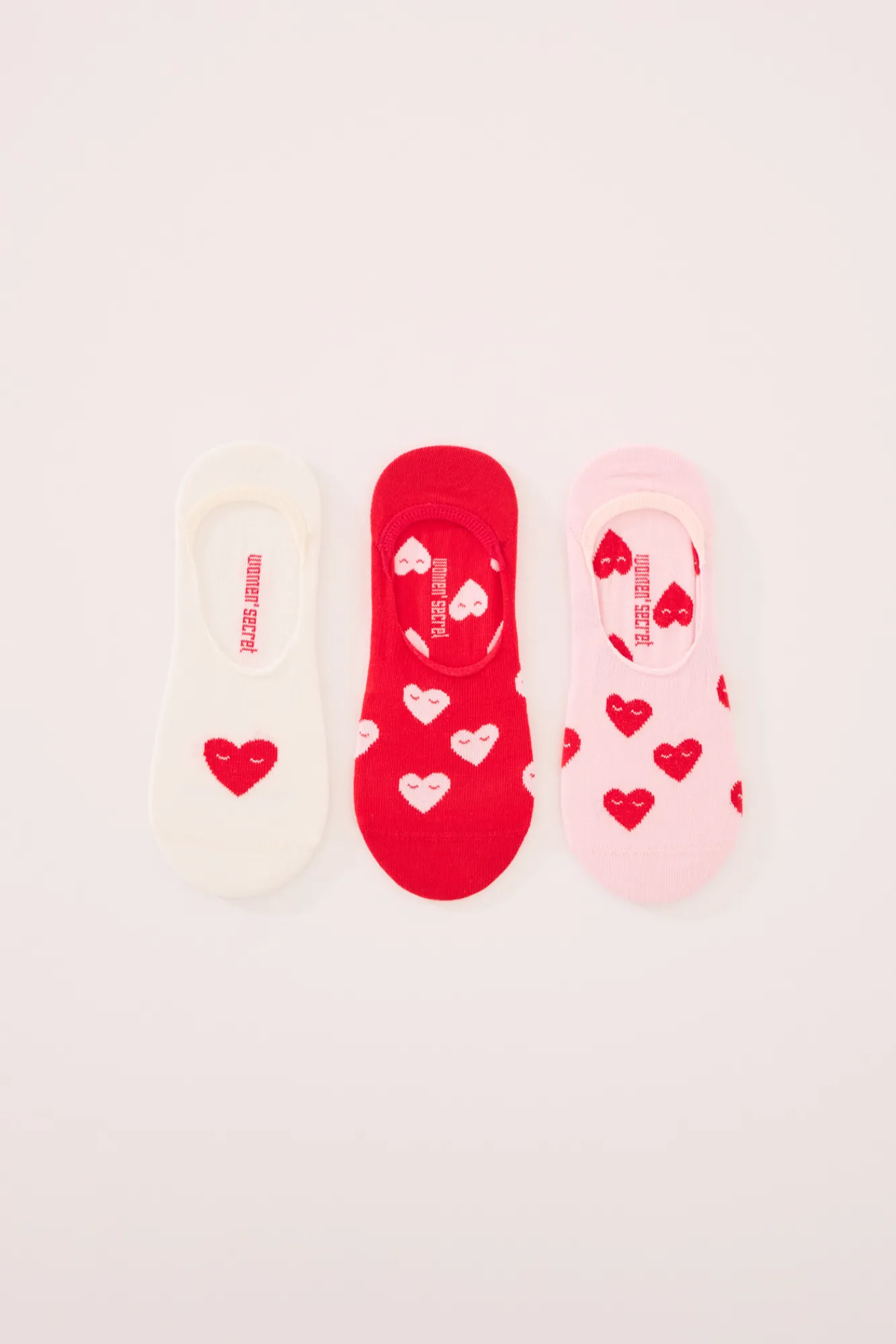 Women'secret Pack 3 calcetines invisibles algodón print corazones