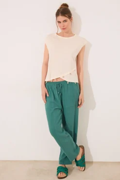 Women'secret Pantalón Capri lino y viscosa