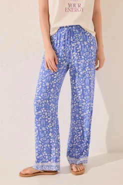 Women'secret Pantalón largo flores azul