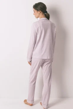 Women'secret Pijama camisero largo 100% algodón rayas lilas