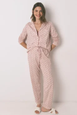 Women'secret Pijama camisero largo 100% algodón flores