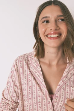 Women'secret Pijama camisero largo 100% algodón flores