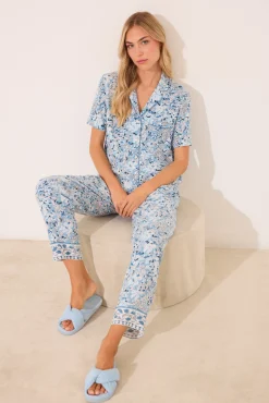 Women'secret Pijama camisero largo viscosa flores azul