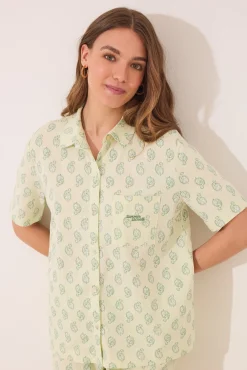 Women'secret Pijama corto camisero algodón Paisley verde