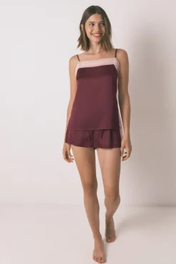 Women'secret Pijama corto encaje vino