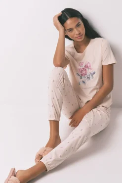 Women'secret Pijama largo 100% algodón flores