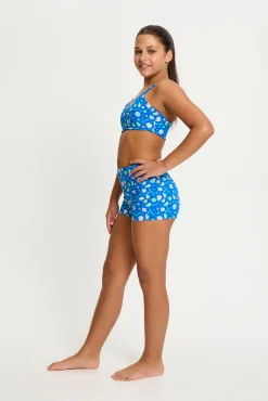 Modibodi Short de baño menstrual adolescente cintura alta Boho Botanical Blue