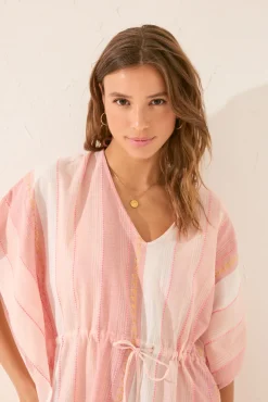 Women'secret Túnica corta algodón rayas rosa lurex
