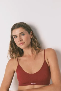Women'secret Top triangular NATURAL cuadrillé granate