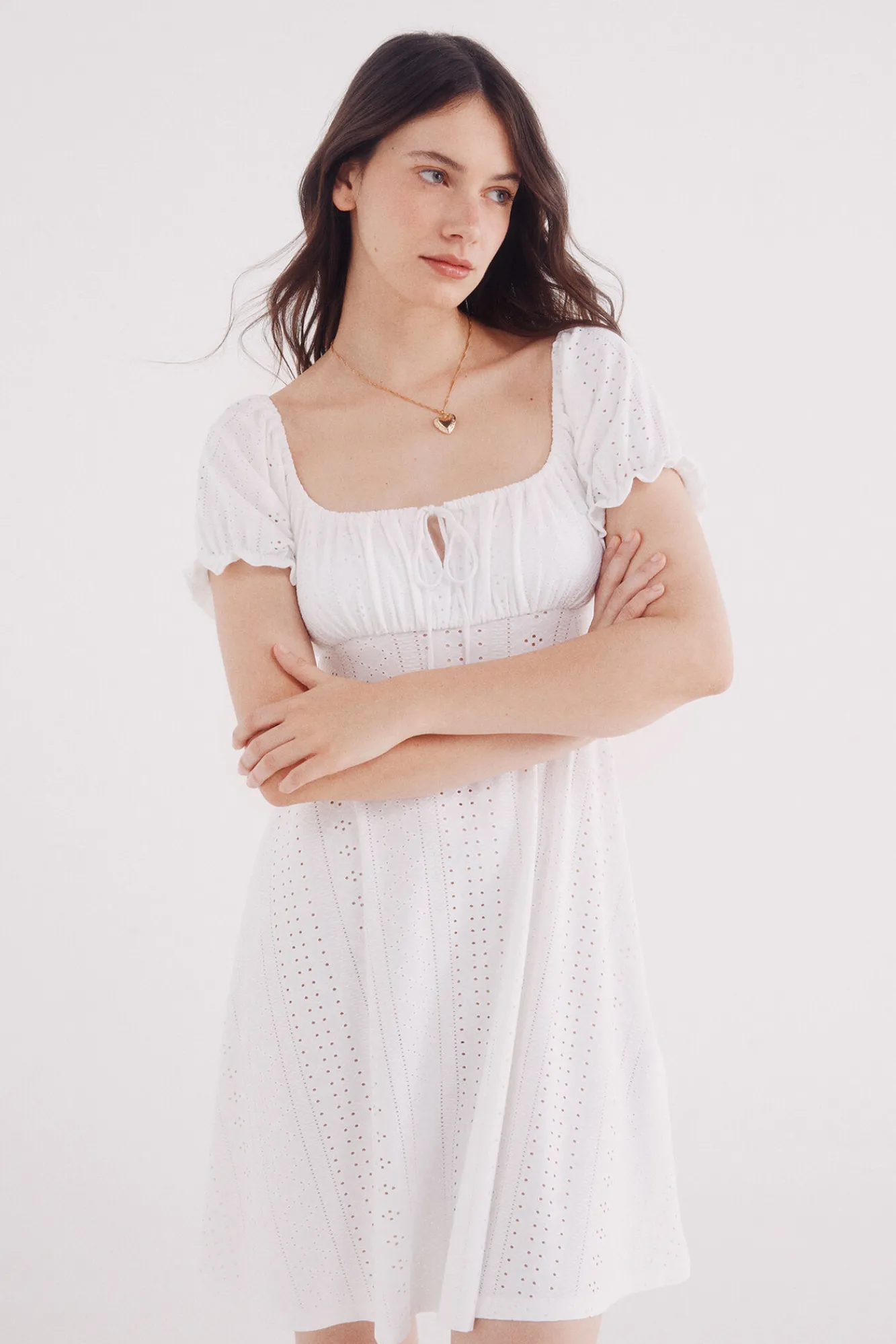 Springfield Vestido corto bordado suizo