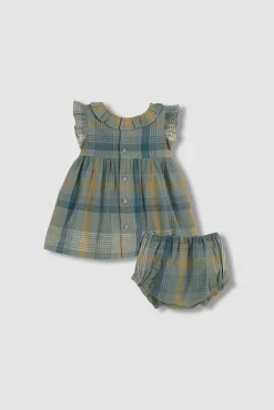 Crianças Gocco Vestido de cuadros azul