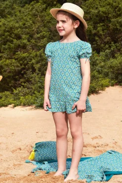 Crianças Gocco Vestido manga abullonada con estampado d azul claro