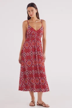 Springfield Vestido midi estampado detalles trenzados